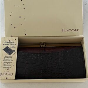 Buxton Dark Brown Crocodile Pattern Wallet Clutch with  shoulder belt